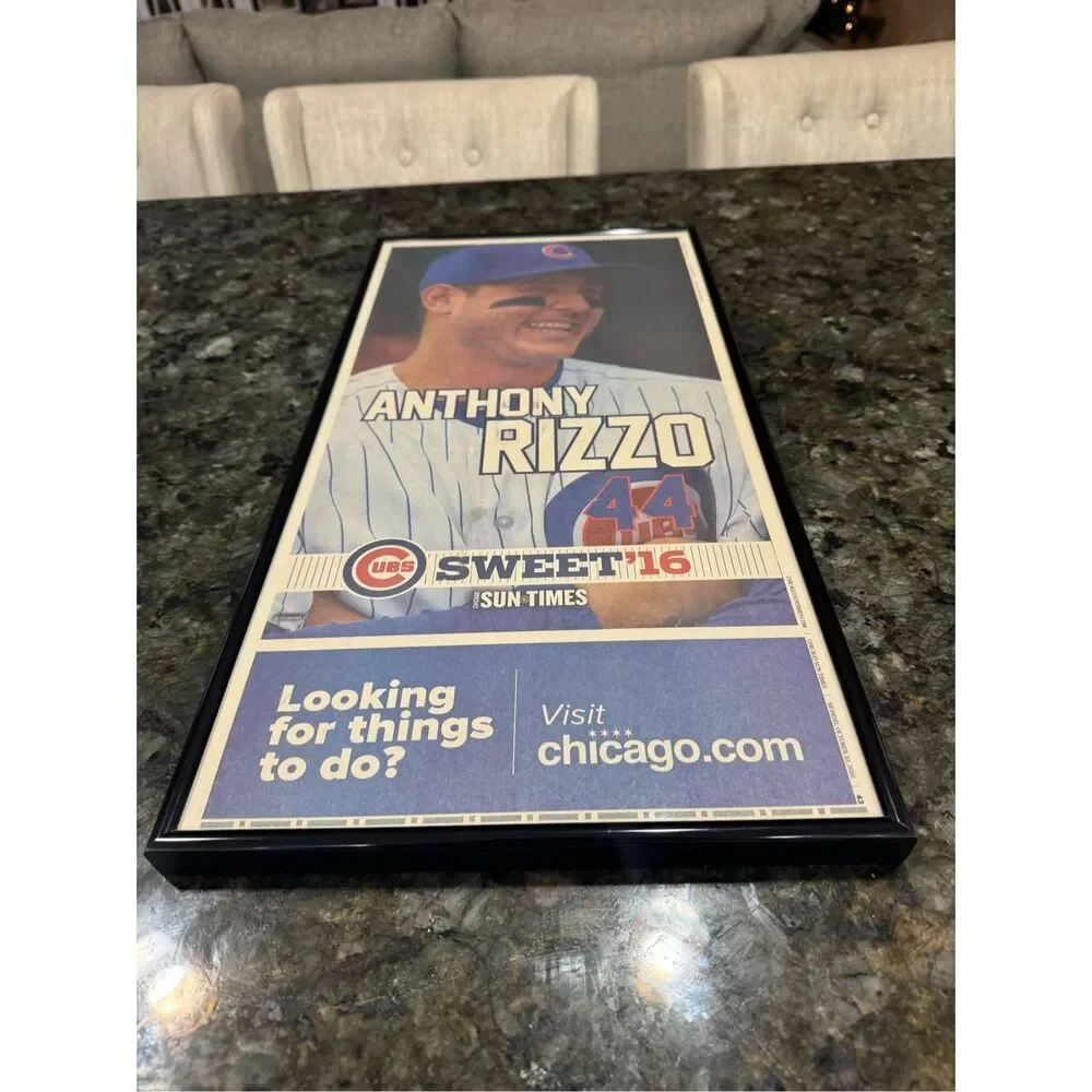 2016 Chicago Cub Anthony Rizzo framed newspaper Chicago Sun Times sweet 16 editi